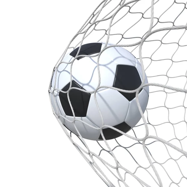 Standard leather soccer ball inside the net, in a net. — Stock Photo, Image