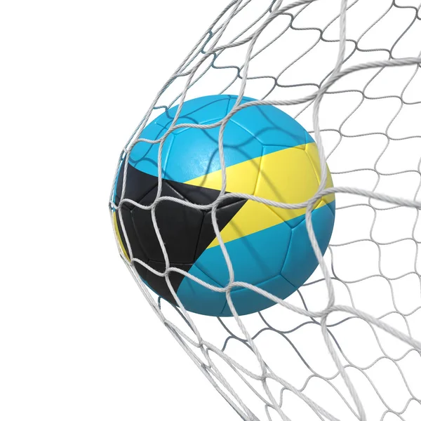 Bahamas Bahamians flag soccer ball inside the net, in a net. — Stock Photo, Image