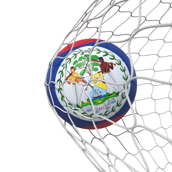 Flaga Belize Belizean piłka nożna wewnątrz sieci, w necie. — Zdjęcie stockowe
