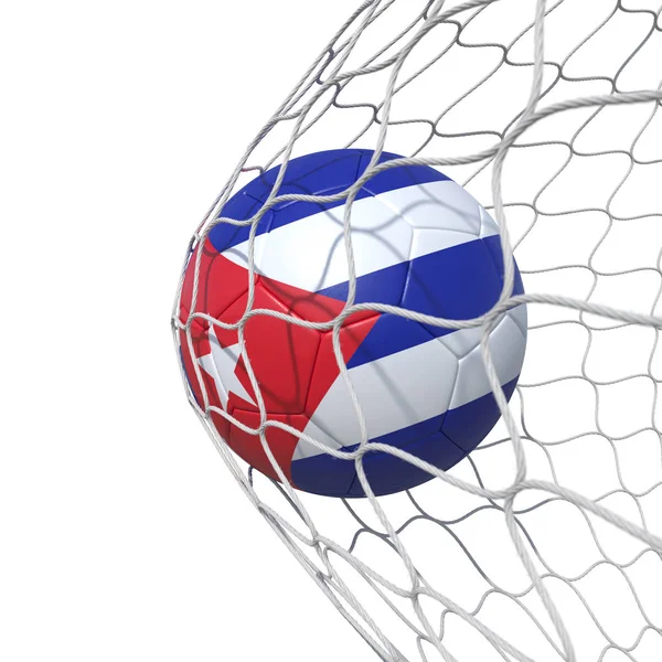 Cuba Bola de fútbol bandera cubana dentro de la red, en una red . —  Fotos de Stock