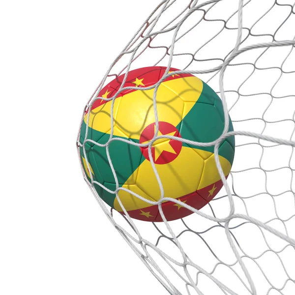 Grenada Grenadian flag soccer ball inside the net, in a net. — Stock Photo, Image