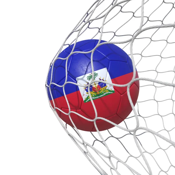 Haïti Drapeau haïtien ballon de football à l'intérieur du filet, dans un filet . — Photo