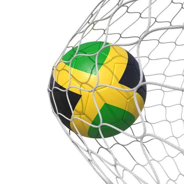 Jamaica Bola de fútbol de bandera jamaiquina dentro de la red, en una red . —  Fotos de Stock