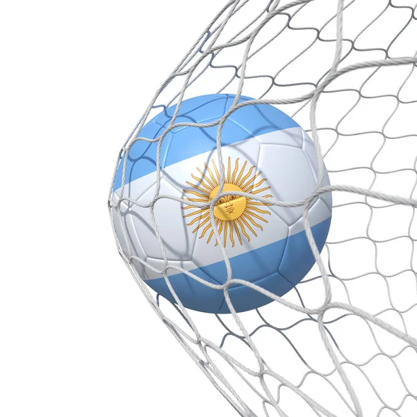 Argentin Argentína flag futball labda belül a net, nettó. — Stock Fotó