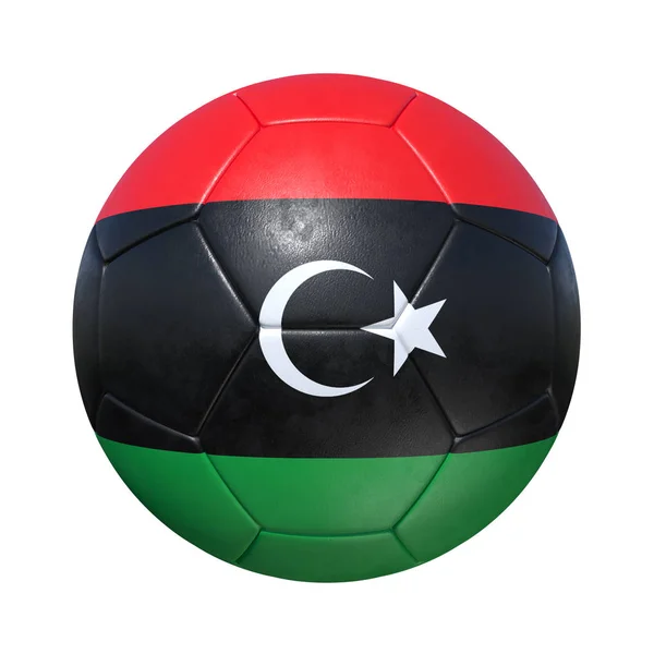 Líbia bola de futebol líbia com bandeira nacional — Fotografia de Stock