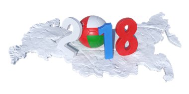ortaya konan bir Umman Umman bayrağı futbol topu ile yazılı 2018 
