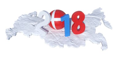 üzerine konan bir Danimarka bayrağı futbol topuyla yazılı 2018 