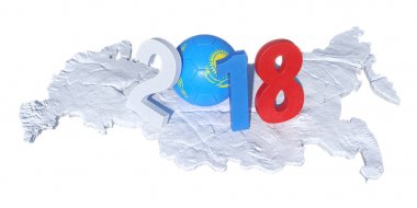 ortaya konan bir Kazakistan bayrağı futbol topu ile yazılı 2018 