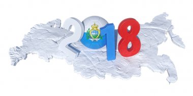 ortaya konan bir San Marino bayrağı futbol topu ile yazılı 2018 