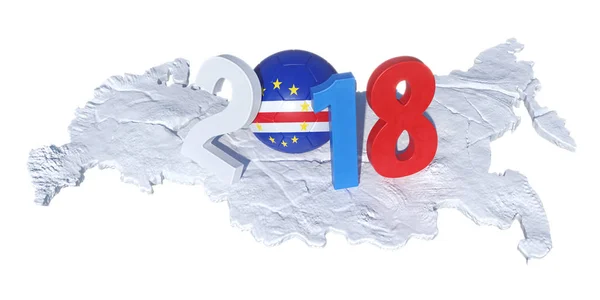 2018 geschrieben mit einem cape verde flagge fußballball, der sich niederlegte — Stockfoto