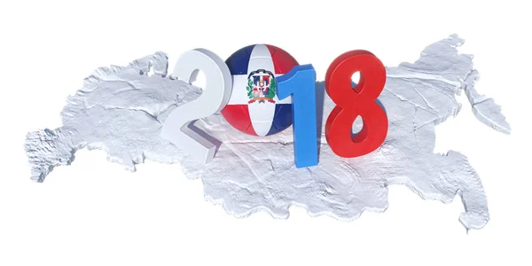 2018 geschrieben mit einer Flagge der Dominikanischen Republik Fußball, der la — Stockfoto