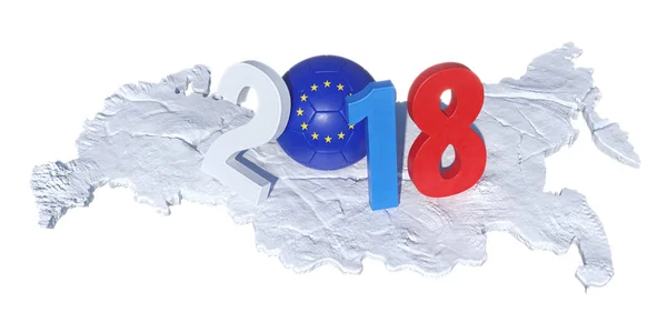 2018 written with a Euro Europe European flag soccer ball which — Stock Photo, Image