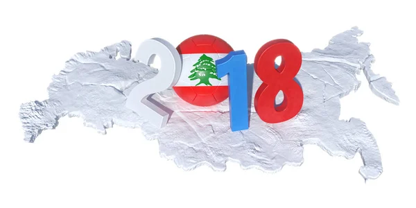 2018 escrito com uma bola de futebol bandeira libanesa Líbano que colocou — Fotografia de Stock