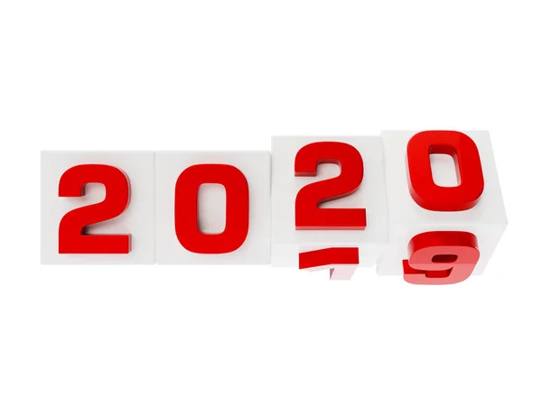 Caixas brancas 2019 girando para 2020. Conceito de Ano Novo — Fotografia de Stock