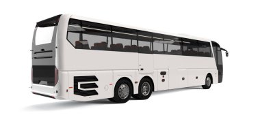 White big tour bus back right angle view