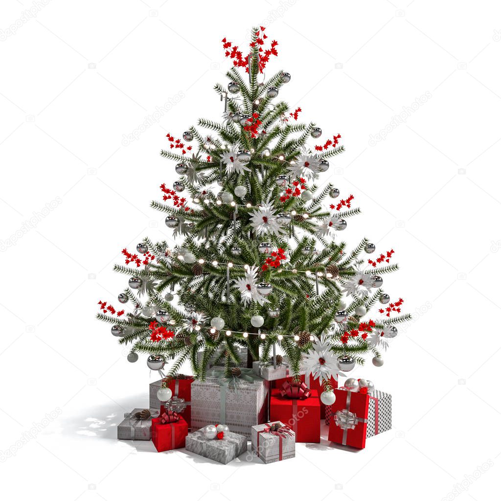 Fabulous Christmas tree with red ornaments and gifts