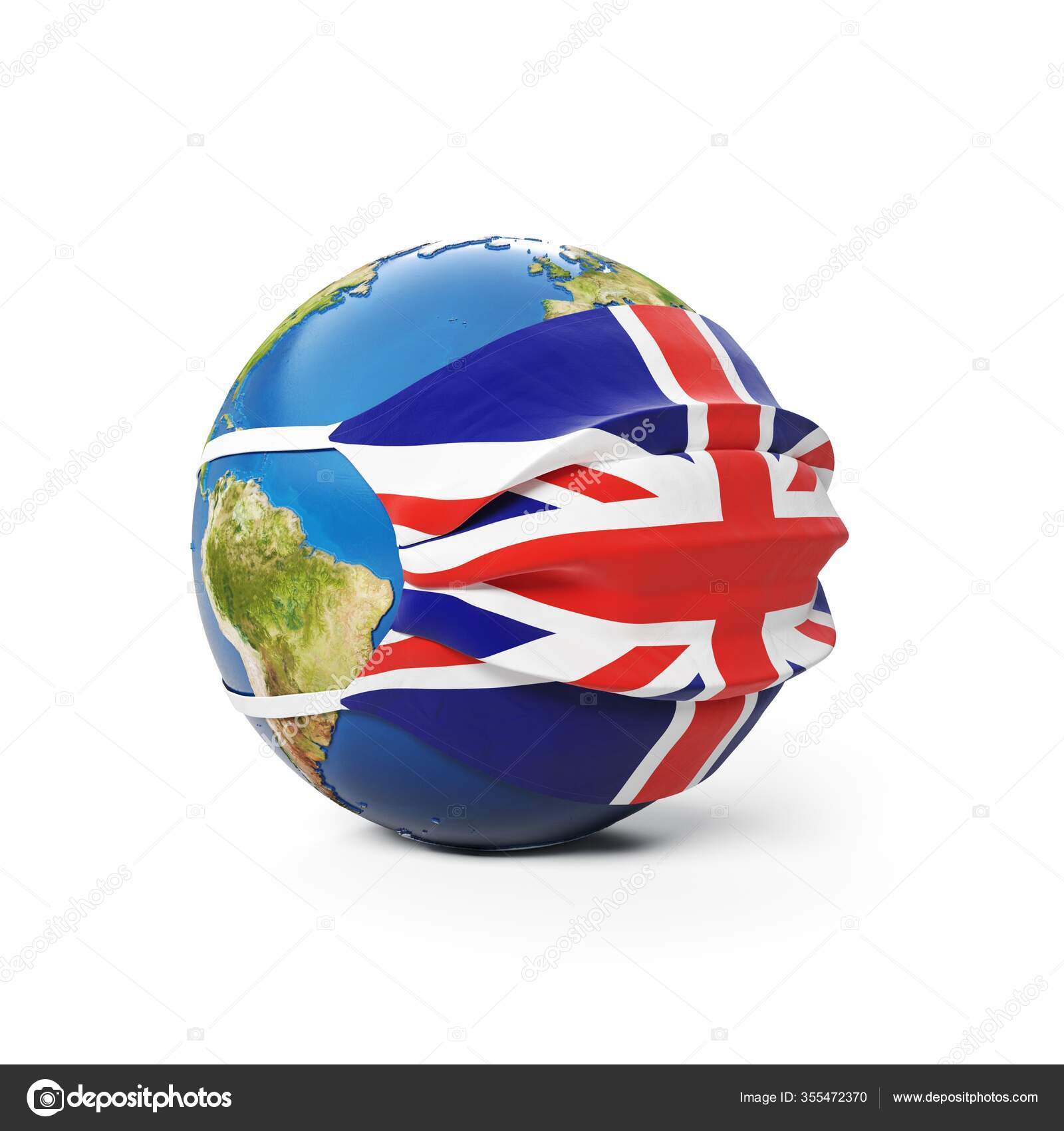 Earth Globe Dans Masque Médical Avec Drapeau L'angleterre Royaume Uni image  libre de droit par vahekatrjyan © #355472370