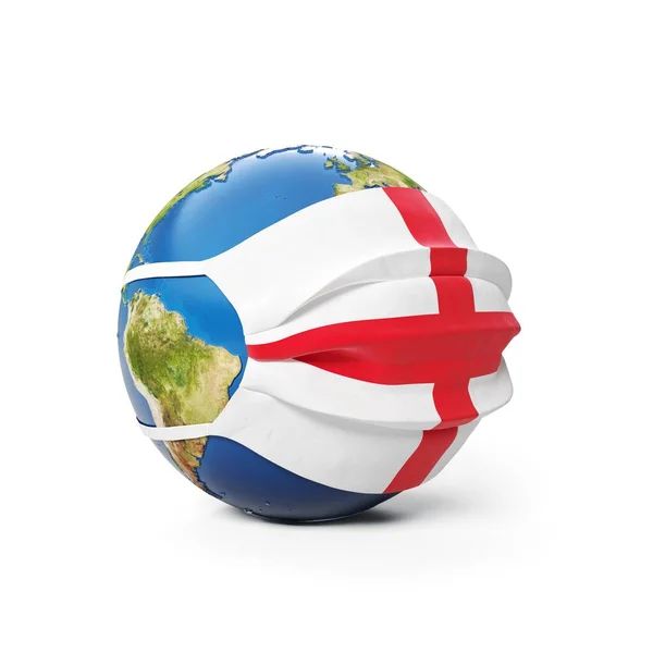 Earth Globe Medicinsk Mask Med Flagga England Isolerad Vit Bakgrund — Stockfoto