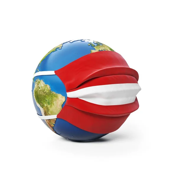 Earth Globe Medical Mask Flag Latvia Latvian Isolated White Background — Stock Photo, Image