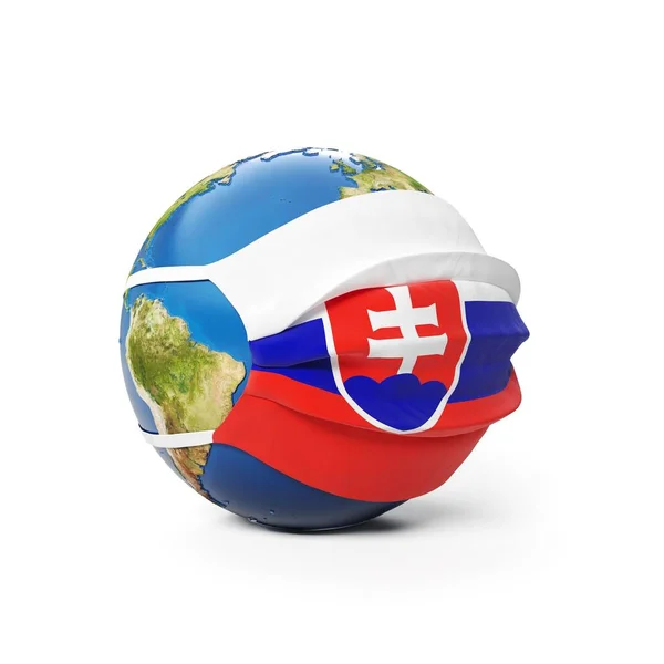 Earth Globe Medical Mask Flag Slovakia Slovakian Isolated White Background — Stock Photo, Image