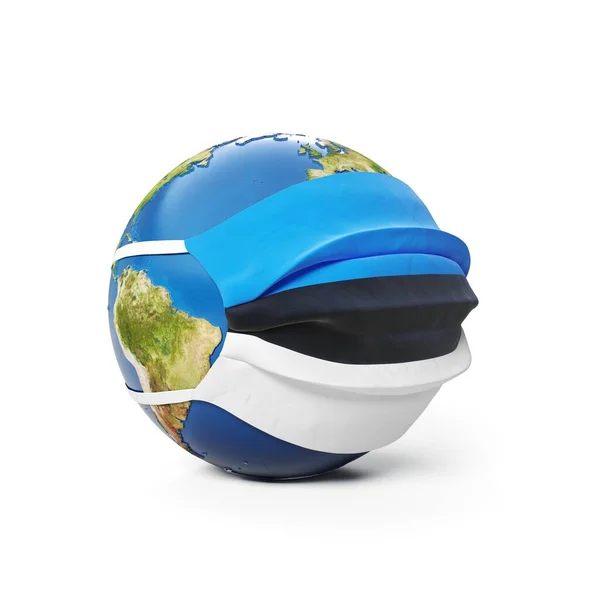 Earth Globe Einer Medizinischen Maske Mit Estnischer Flagge Isoliert Auf Stockbild