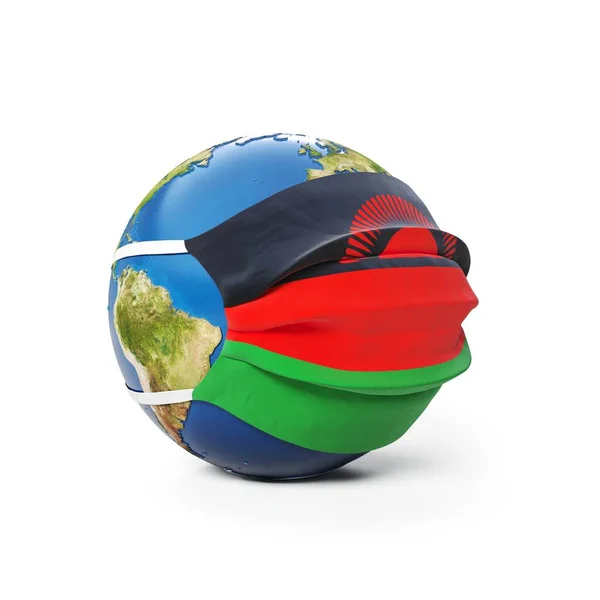 Earth Globe Einer Medizinischen Maske Mit Flagge Von Malawi Malawien — Stockfoto