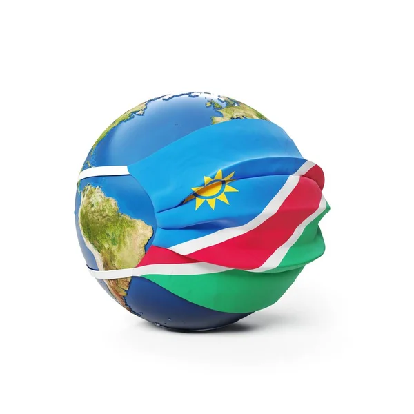 Earth Globe Medical Mask Flag Namibia Namibian Isolated White Background — Stock Photo, Image