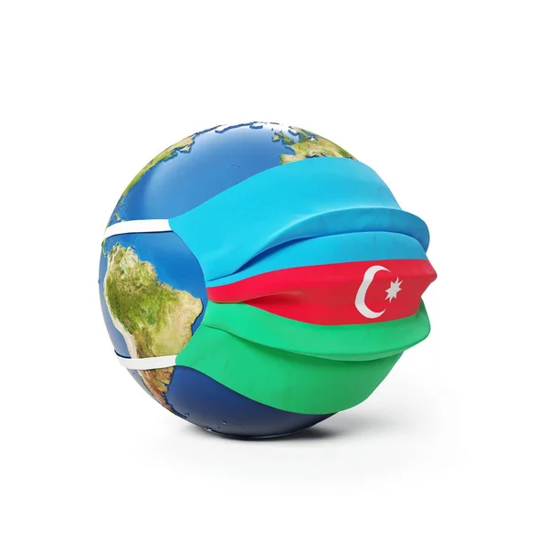 Globo Tierra Una Máscara Médica Con Bandera Azerbaiyán Aislado Sobre — Foto de Stock