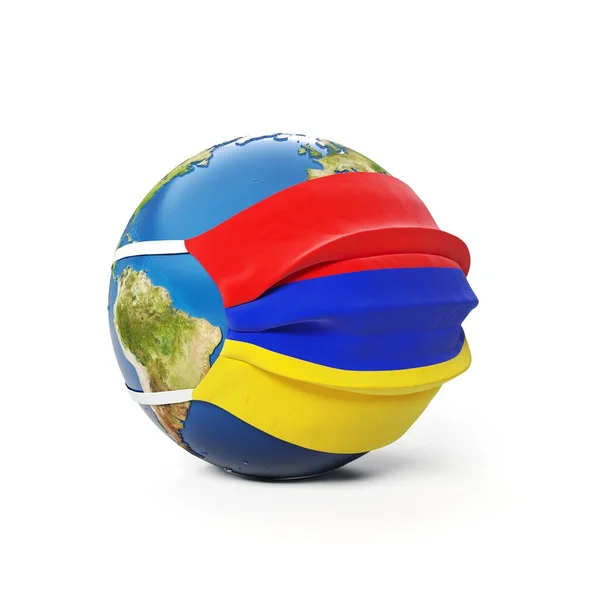 Earth Globe Medical Mask Flag Armenia Armenian Isolated White Background — Stock Photo, Image