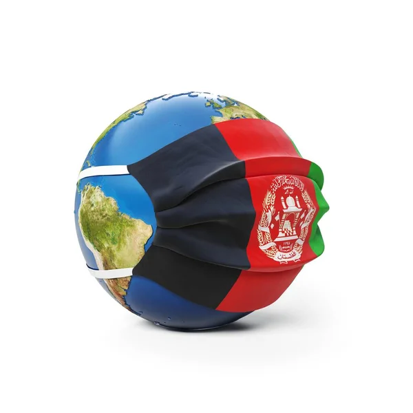 Globo Terra Maschera Medica Con Bandiera Dell Afghanistan Isolato Sfondo — Foto Stock