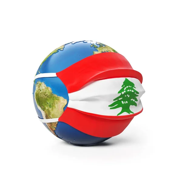 Earth Globe Ιατρική Μάσκα Σημαία Λιβάνου Απομονωμένη Λευκό Φόντο Παγκόσμια — Φωτογραφία Αρχείου