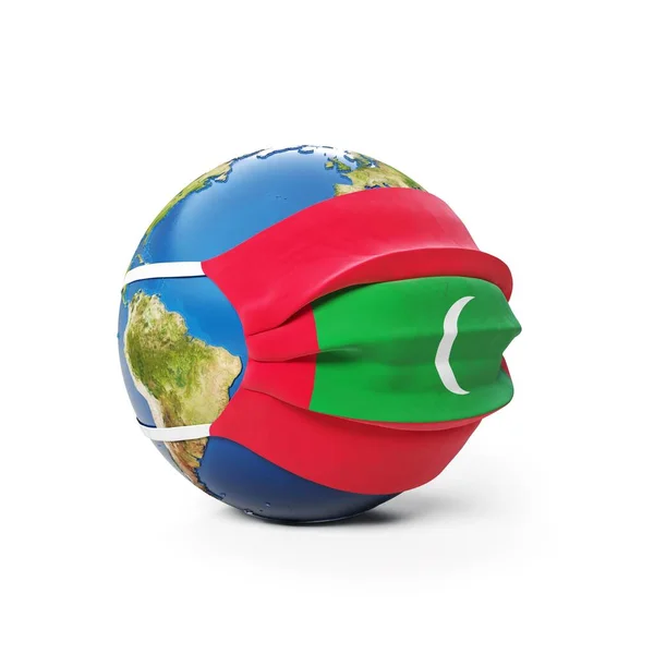 Earth Globe Medical Mask Flag Maldivian Maldives Isolated White Background — Stock Photo, Image