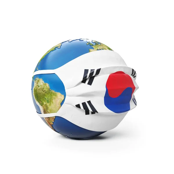Earth Globe Medical Mask Flag South Korea South Korean Isolated — Stock Photo, Image