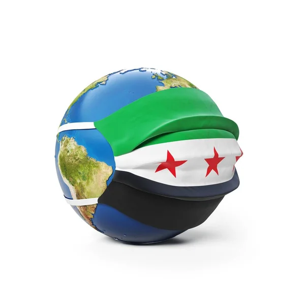 Globe Terre Dans Masque Médical Avec Drapeau Syrie Syrienne Isolé — Photo