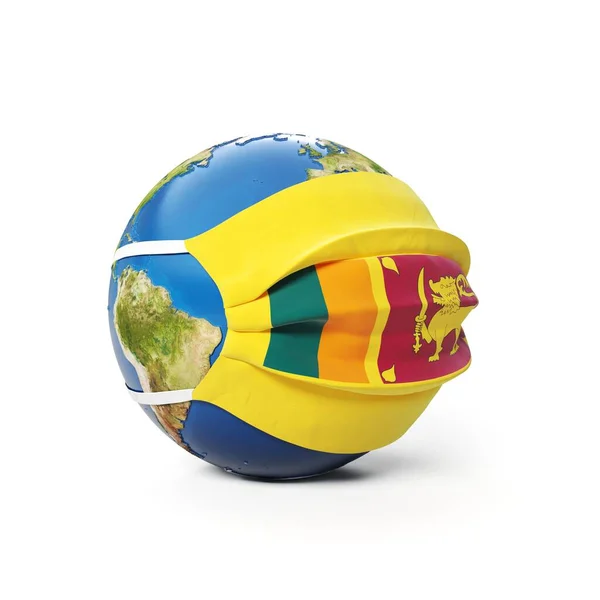 Earth Globe Einer Medizinischen Maske Mit Flagge Sri Lankas Isoliert — Stockfoto