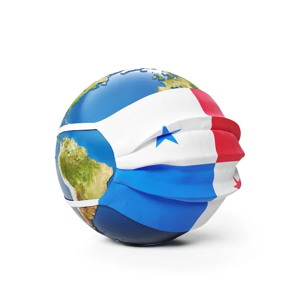 Earth Globe Dalam Topeng Medis Dengan Bendera Panama Panama Diisolasi — Stok Foto