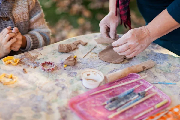 Children Make Clay Figures Pottery — Stock Photo, Image