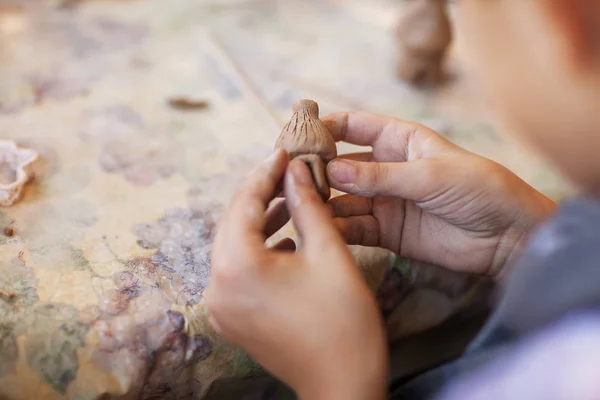 Children Make Clay Figures Pottery — Stock Photo, Image