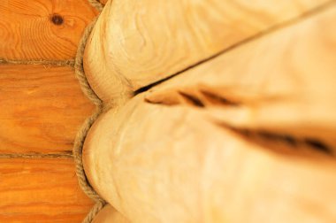 Close-Up ahşap beton sığınak ve duvarları eski Rus tarzı unsurları