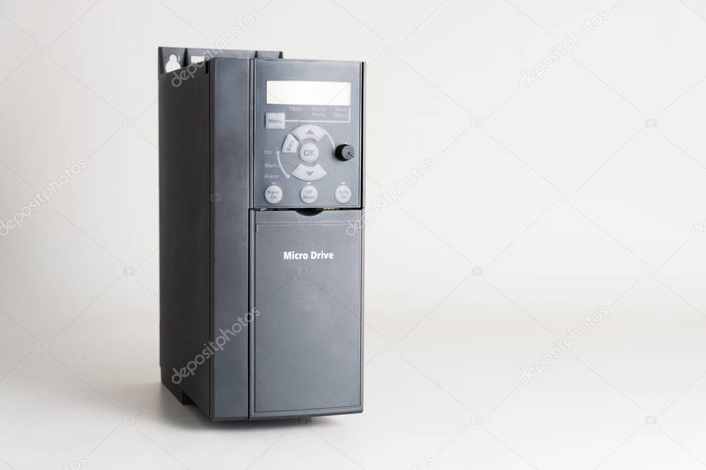 A new universal inverter for controlling the electric current and power for industrial on a gray white background.