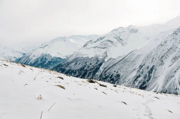 Met sneeuw bedekte toppen van de bergen van de Kaukasus. Kaukasische landschap — Stockfoto