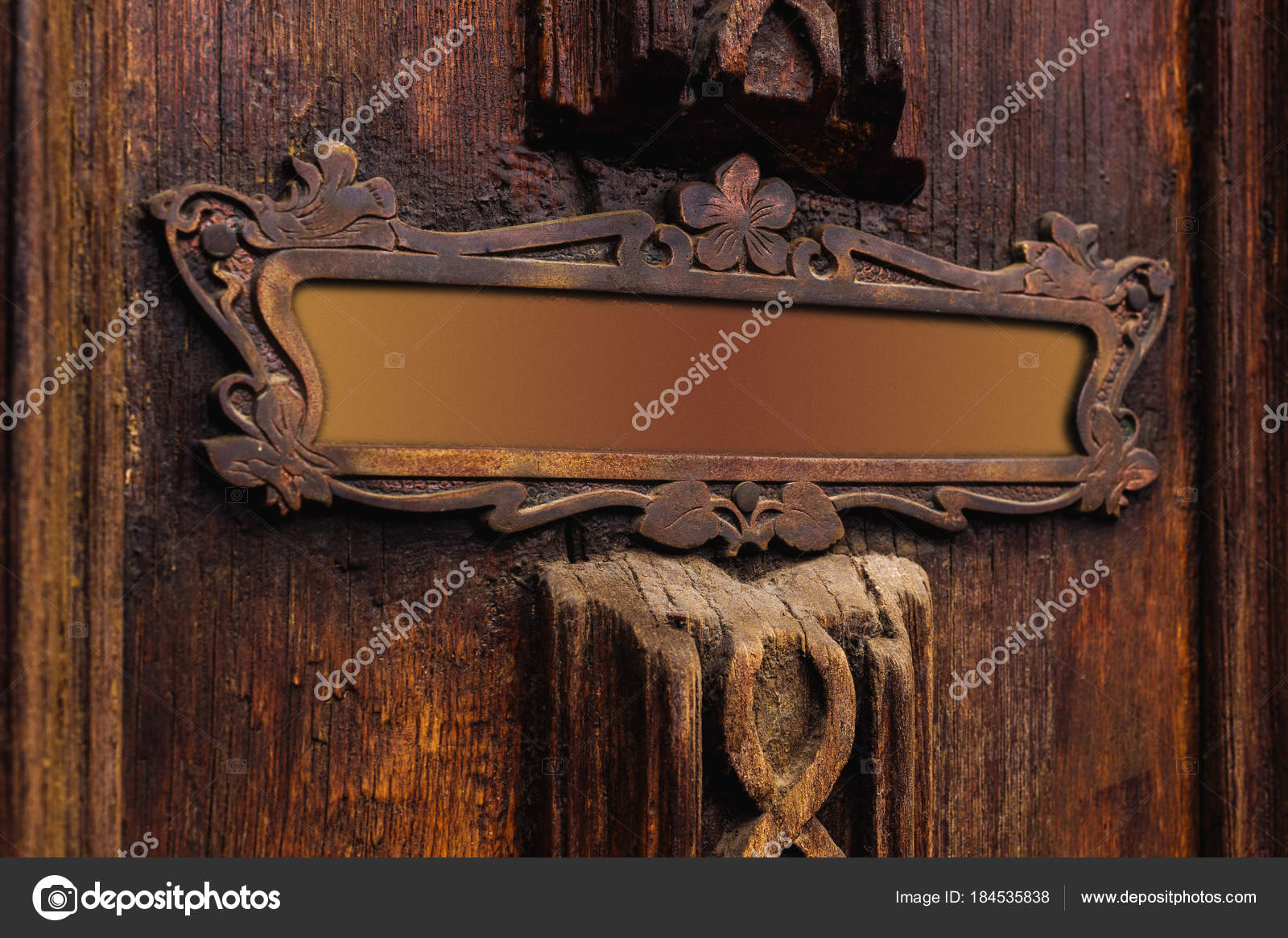Mock Up Is An Empty Wooden Aged Tablet On The Carved With Patterns