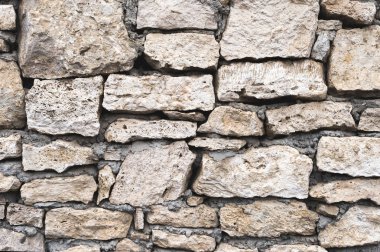 Yakın çekim dokulu arka plan olmadan bir çimento türü bağ karışımı farklı taş yapılan düzensiz bir doğal taş duvar var. Ortaçağ arka plan
