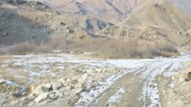 Beautiful view from car on country road among mountains, hills. North Caucasus — Stock Video