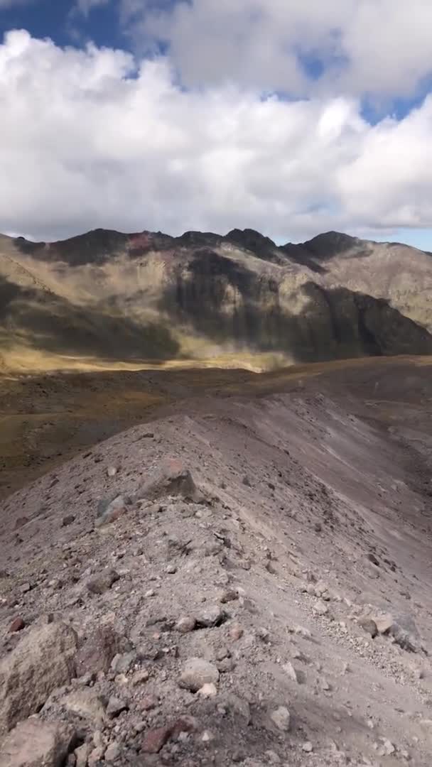 View of glacier among mountain landscape. Vertical video. Autumn, North Caucasus — Stock Video