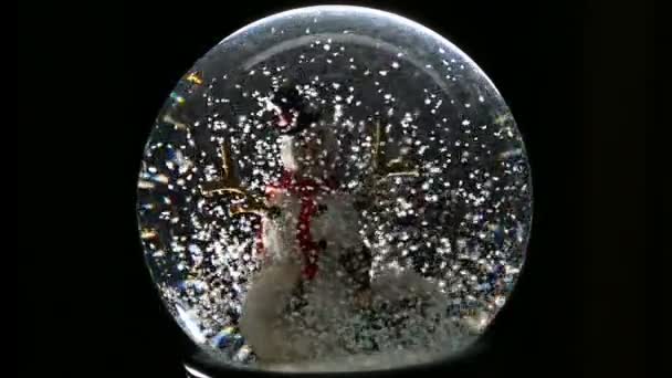 Winter Snow Globe With Snowman — Stock Video