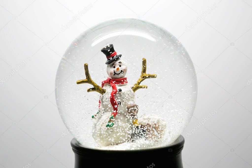 Winter Snow Globe With Snowman on White