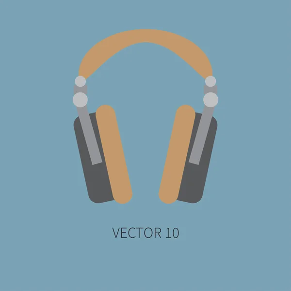 Color flat vector icon with retro electrical audio device - studio headphones. Analog broadcast. Music. Cartoon style. Nostalgia musical equipment. Vector illustration and element for your design. Dj.