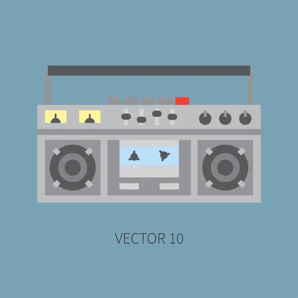 Ícone de vetor plano de cor com boombox dispositivo de áudio elétrico retro. Transmissão analógica. Música. Estilo dos desenhos animados. Equipamento musical nostálgico. Ilustração vetorial e elemento para o seu design. Receptor. Alto! . — Vetor de Stock