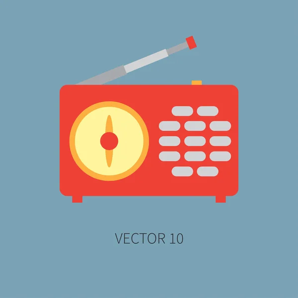 Farb-Flat-Vektor-Symbol mit Retro-Audio-Gerät - Radio. analoge Übertragung. Musik. Cartoon-Stil. Nostalgie-Musikanlage. Vektorillustration und Element für Ihr Design. Mitteilung. — Stockvektor